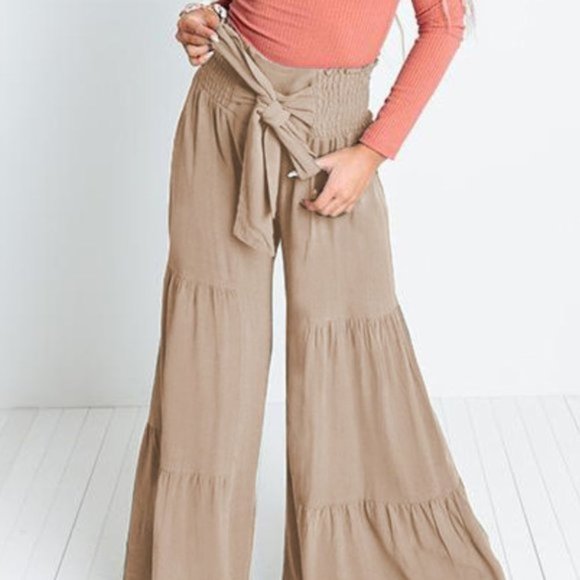 Tie Front Smocked Tiered Culottes - Picture 7 of 10